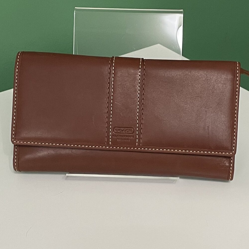 New with Tags: COACH Women’s Hamptons Tri-fold Leather Wallet – Whiskey/Blue